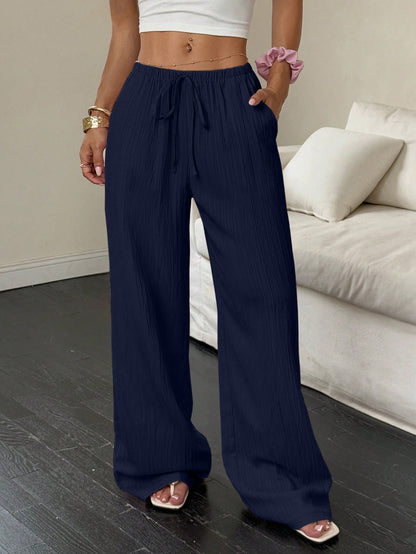 Casual solid color wide-leg pants