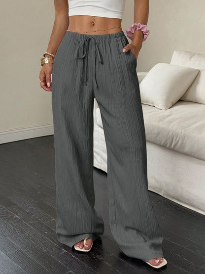 Casual solid color wide-leg pants