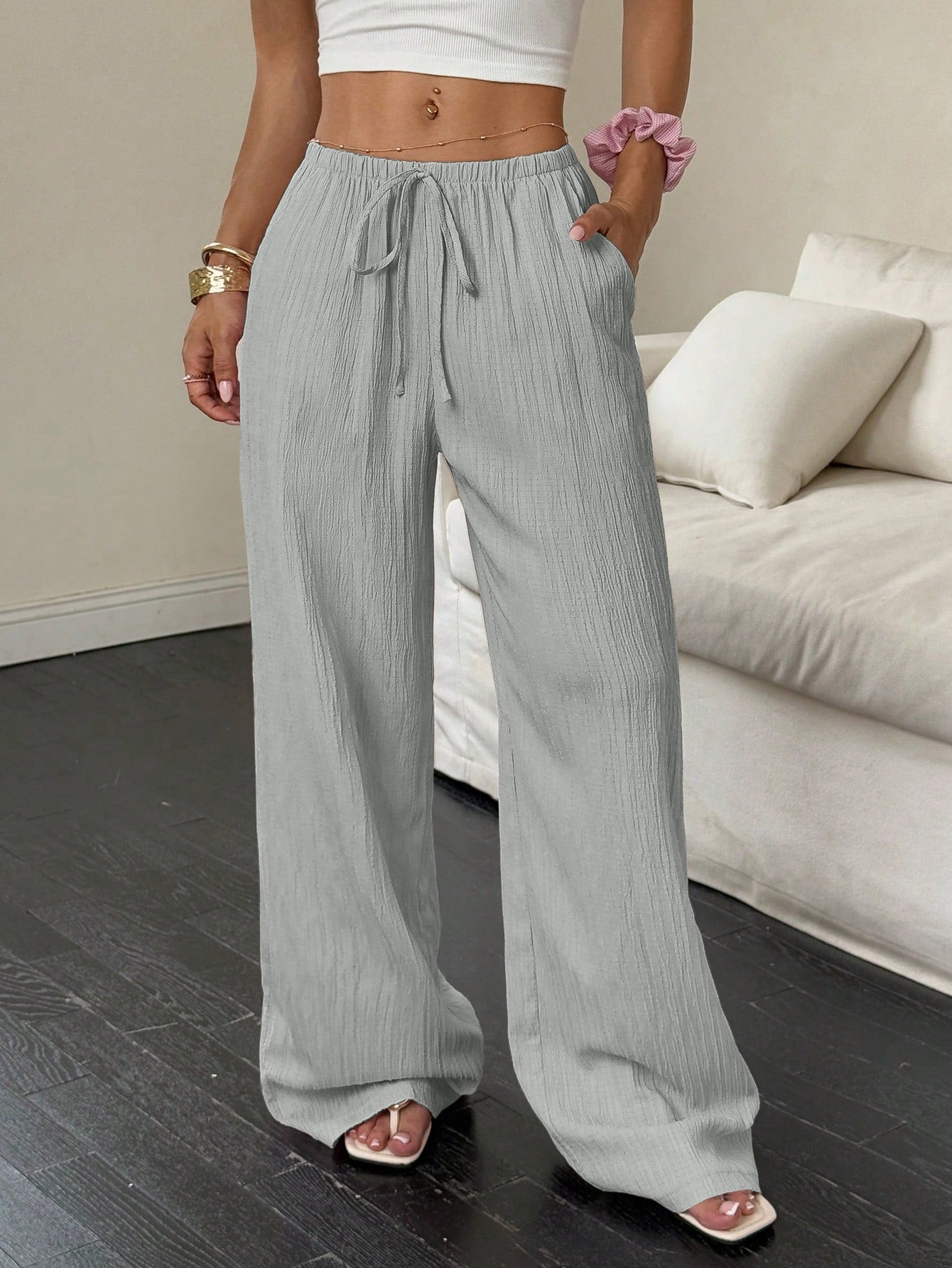 Casual solid color wide-leg pants