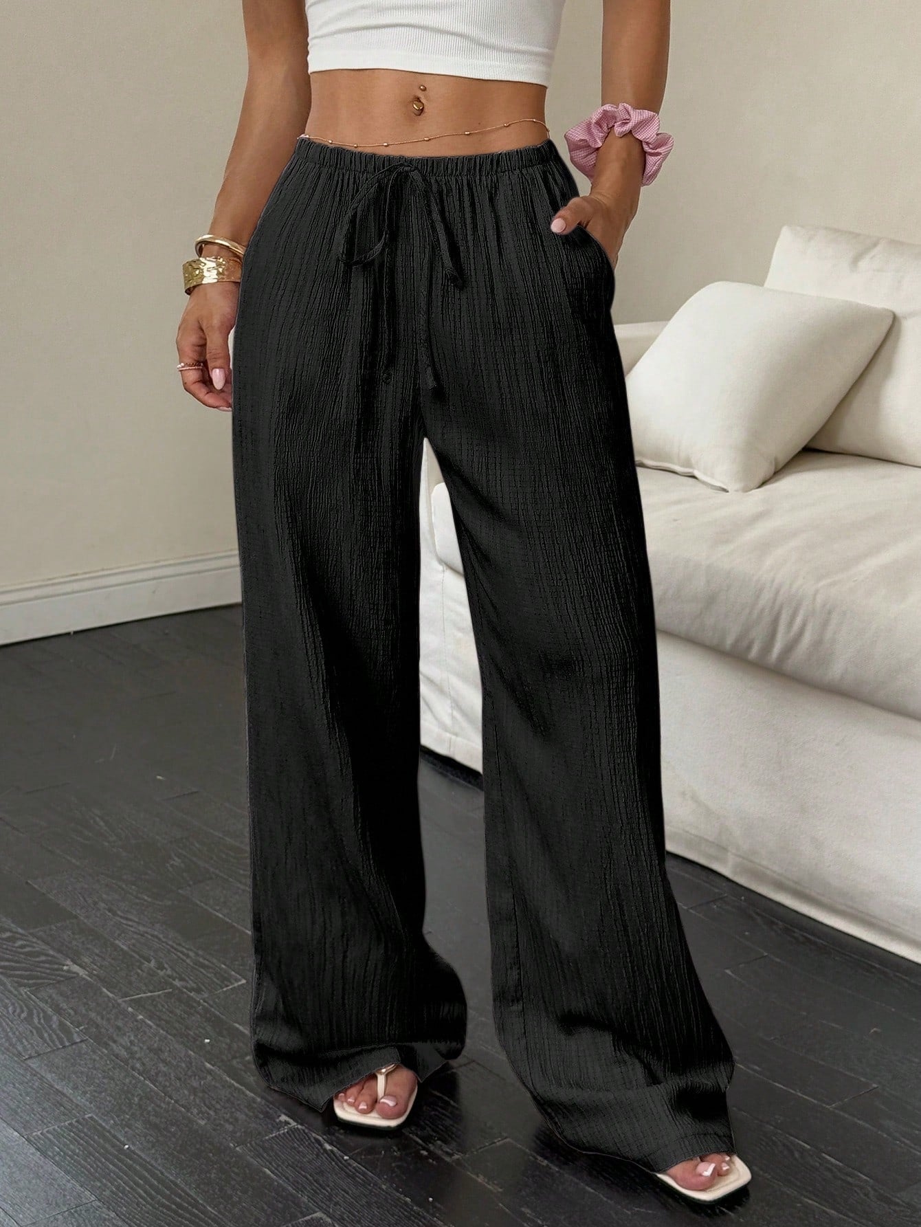 Casual solid color wide-leg pants