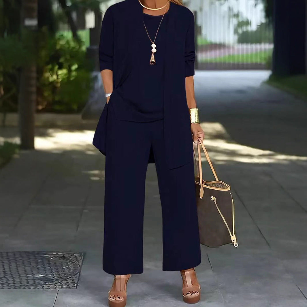 Casual Solid Color Women Three-Piece Trousers Suit