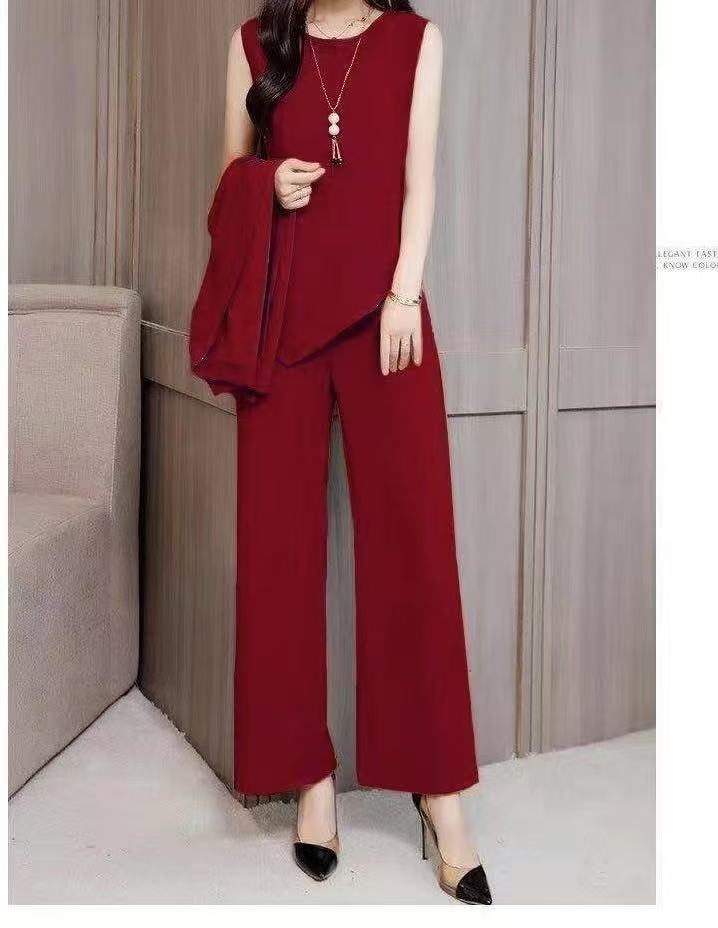 Casual Solid Color Women Three-Piece Trousers Suit