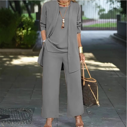 Casual Solid Color Women Three-Piece Trousers Suit