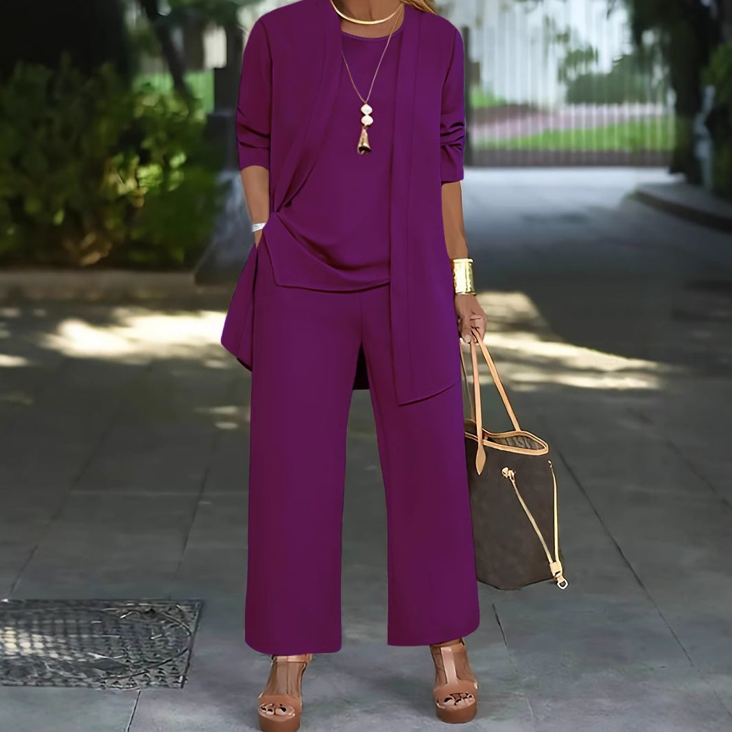 Casual Solid Color Women Three-Piece Trousers Suit