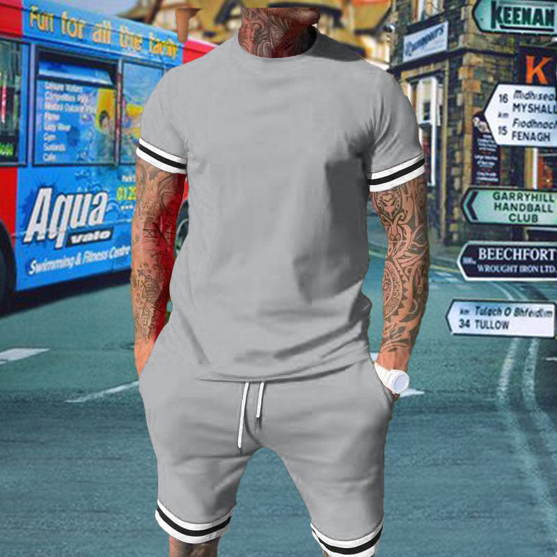 Casual sportswear black and white striped set