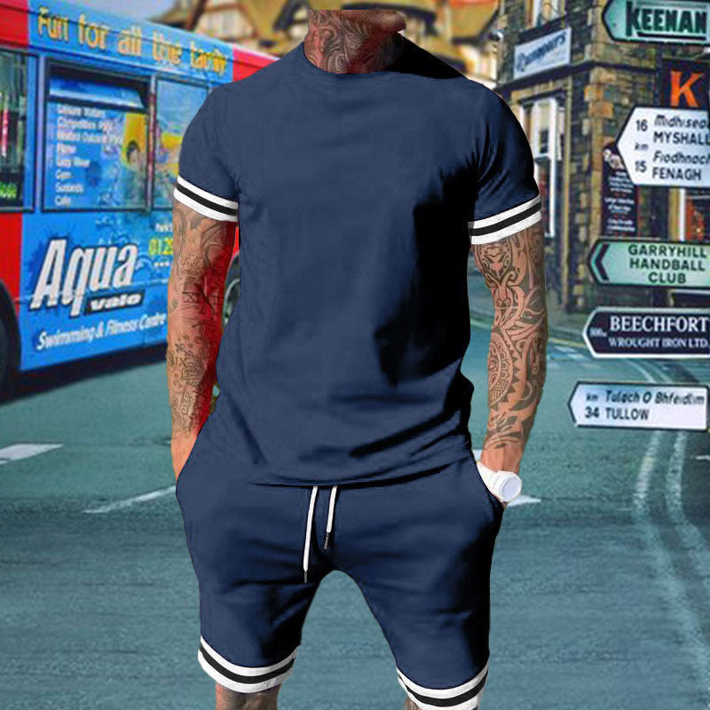 Casual sportswear black and white striped set