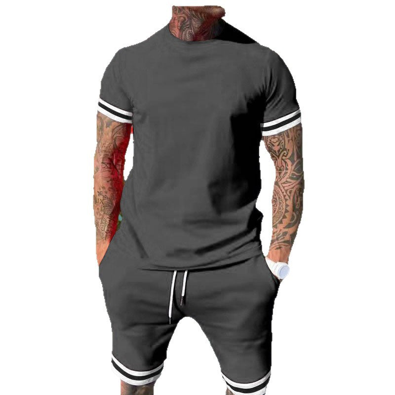 Casual sportswear black and white striped set