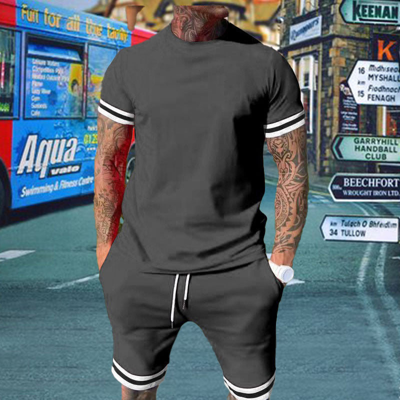 Casual sportswear black and white striped set