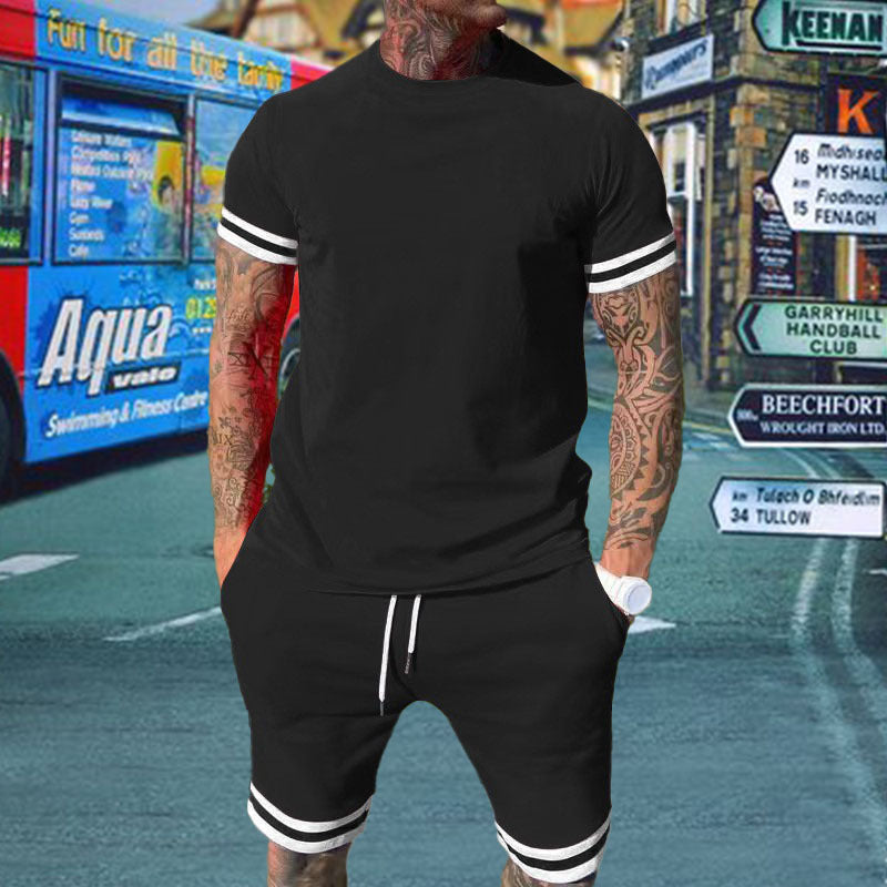Casual sportswear black and white striped set