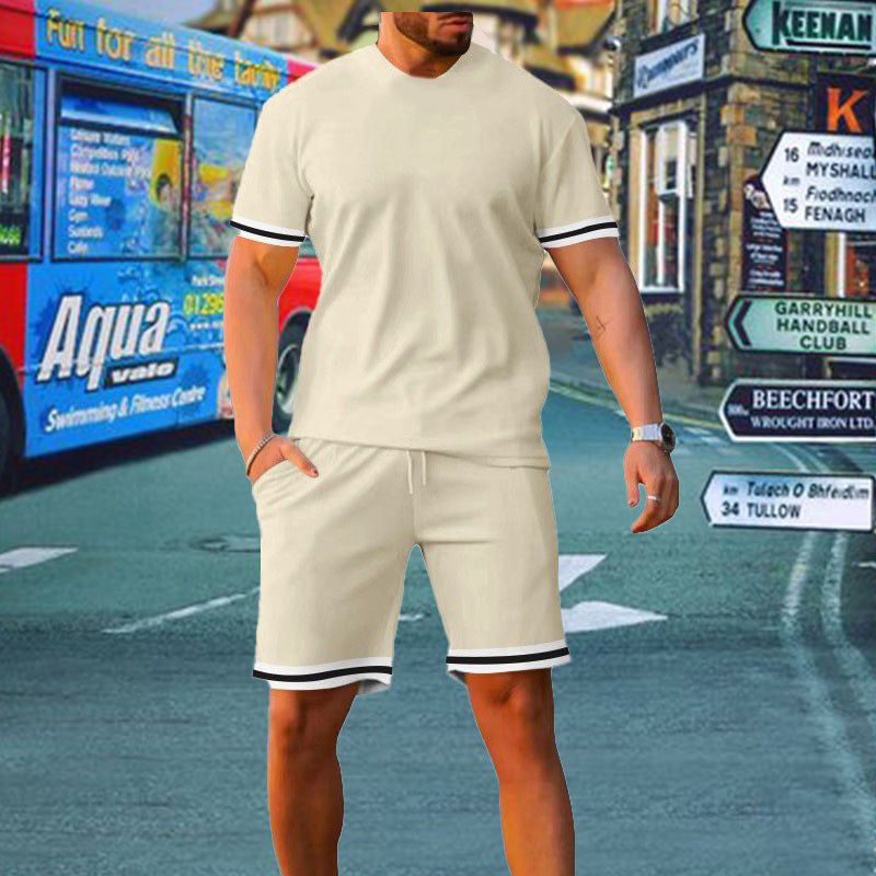 Casual sportswear black and white striped set