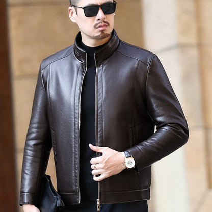 Casual stand-up collar thick genuine leather jacket