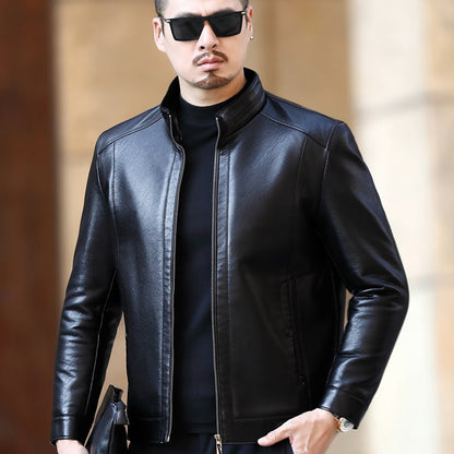 Casual stand-up collar thick genuine leather jacket