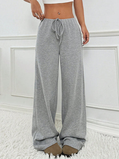 Casual Striped Cotton Blend Elastic Waist Pants