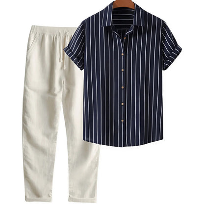 Casual Striped Shirt and Pants Set