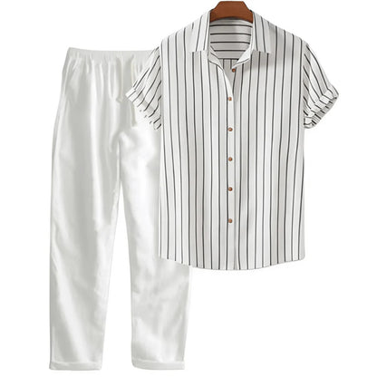 Casual Striped Shirt and Pants Set