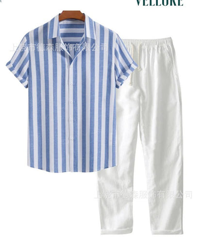 Casual Striped Shirt and Pants Set