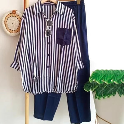 Casual Striped Shirt and Pants Set