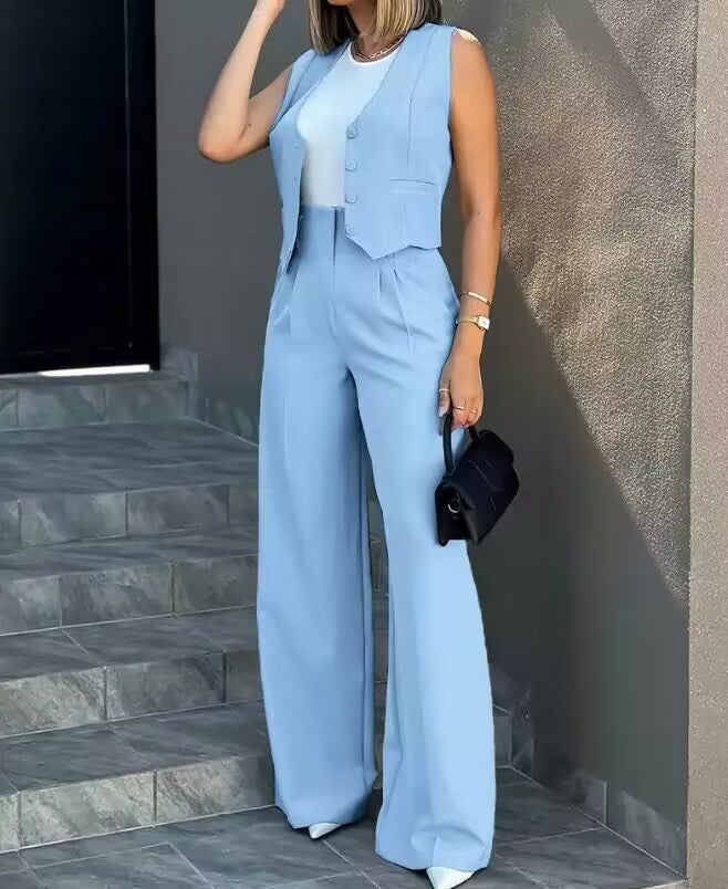 Casual Suit Vest and Wide-leg Pants Set