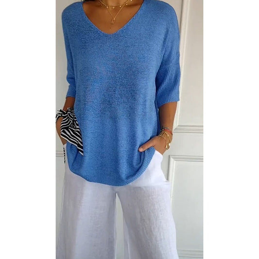 Casual V-Neck Knitted Sweater