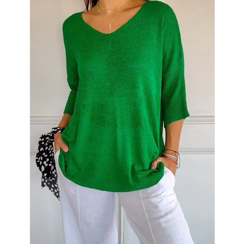 Casual V-Neck Knitted Sweater