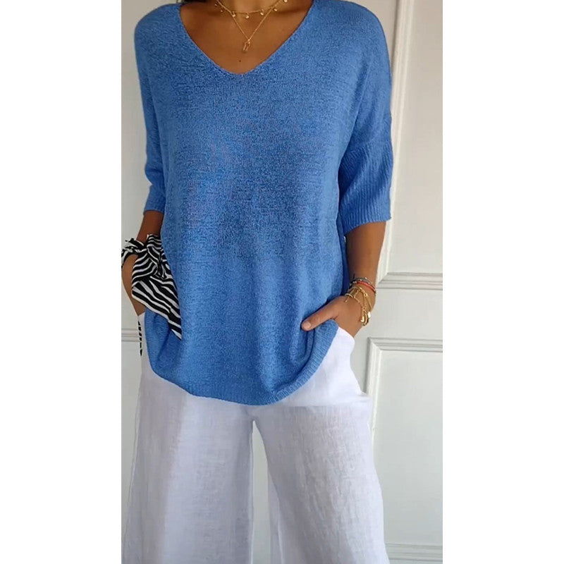 Casual V-Neck Knitted Sweater