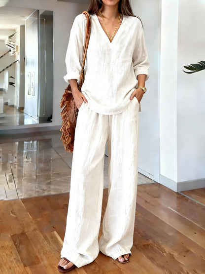 Casual V-neck long-sleeve pants