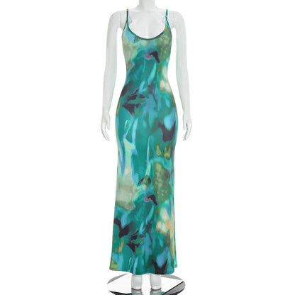 Casual vacation tie-dye printed slip dress