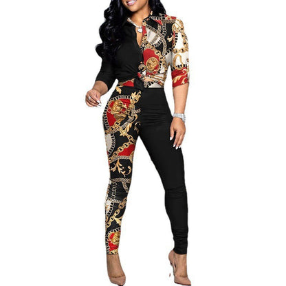 Casual Women's Long Sleeve Shirt and Pants Set