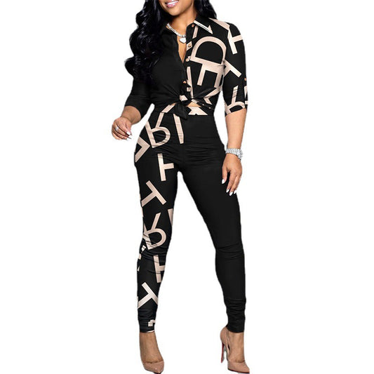 Casual Women's Long Sleeve Shirt and Pants Set