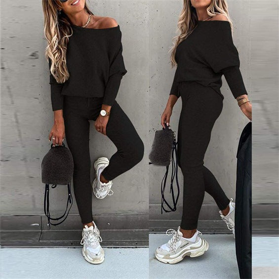 Casual Women's Oblique Shoulder Tracksuit Set