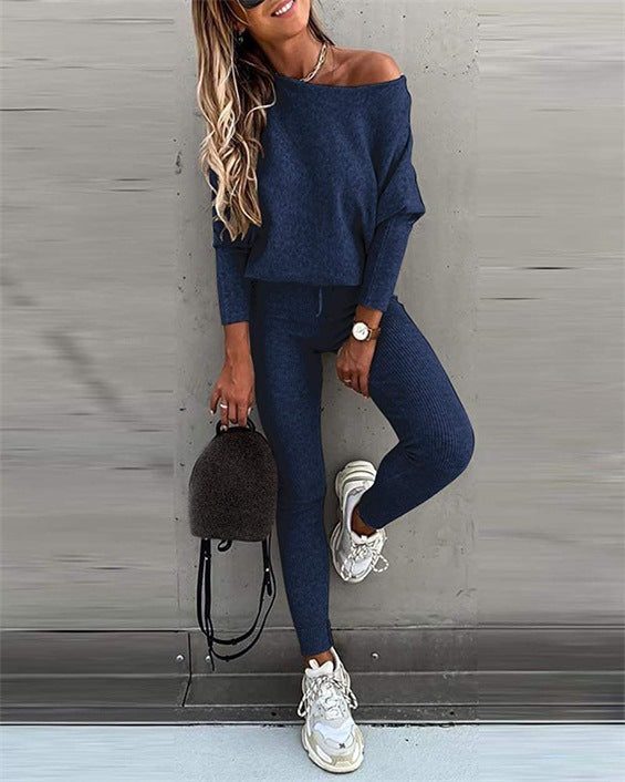 Casual Women's Oblique Shoulder Tracksuit Set