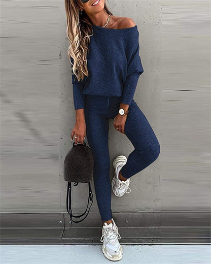Casual Women's Oblique Shoulder Tracksuit Set