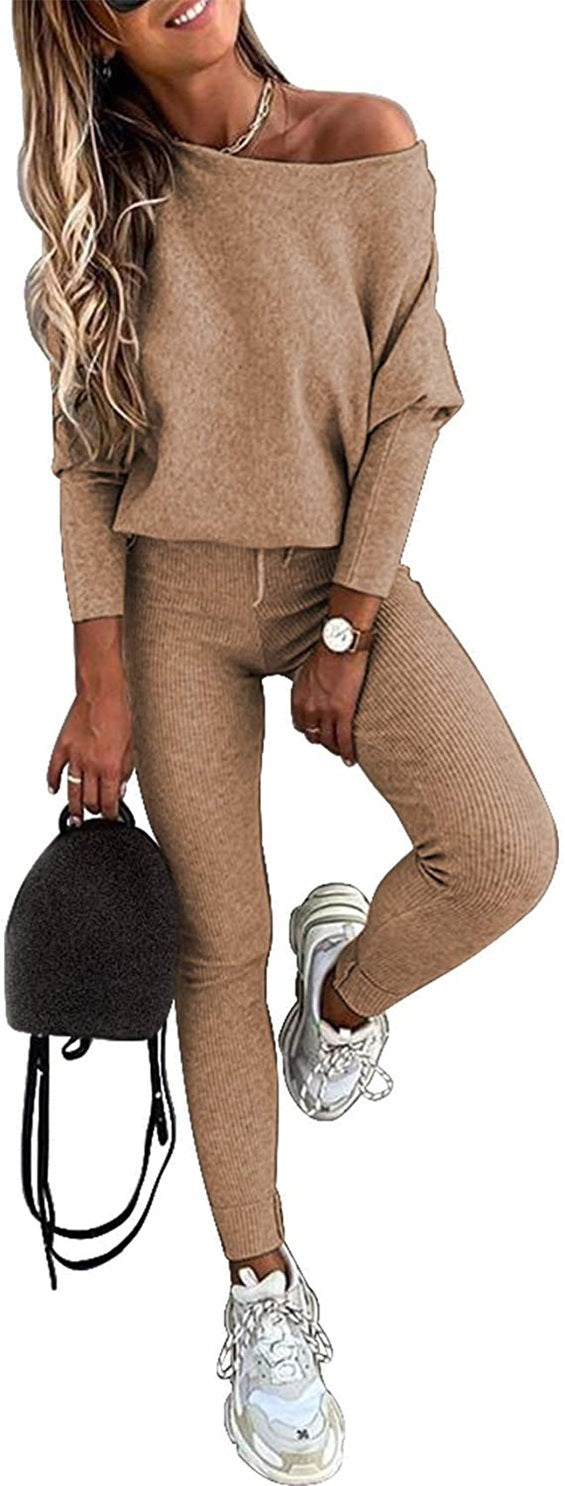 Casual Women's Oblique Shoulder Tracksuit Set