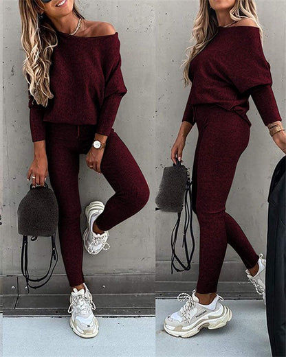 Casual Women's Oblique Shoulder Tracksuit Set