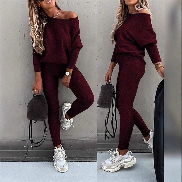 Casual Women's Oblique Shoulder Tracksuit Set