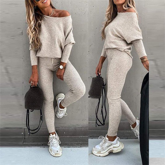 Casual Women's Oblique Shoulder Tracksuit Set