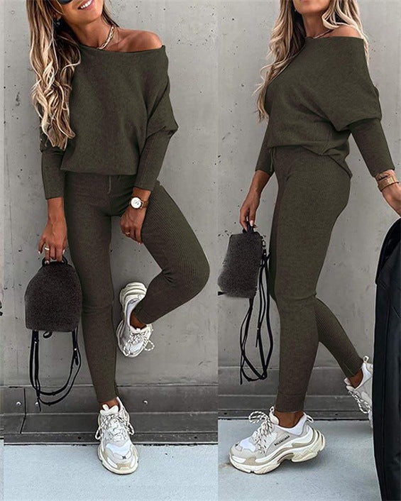 Casual Women's Oblique Shoulder Tracksuit Set