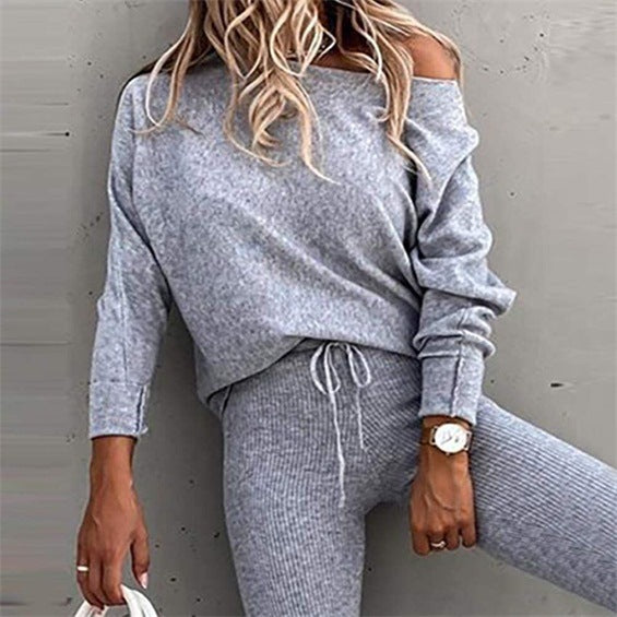 Casual Women's Oblique Shoulder Tracksuit Set