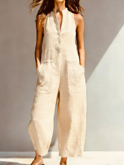 Casual Womens Linen Blend Sleeveless Jumpsuit