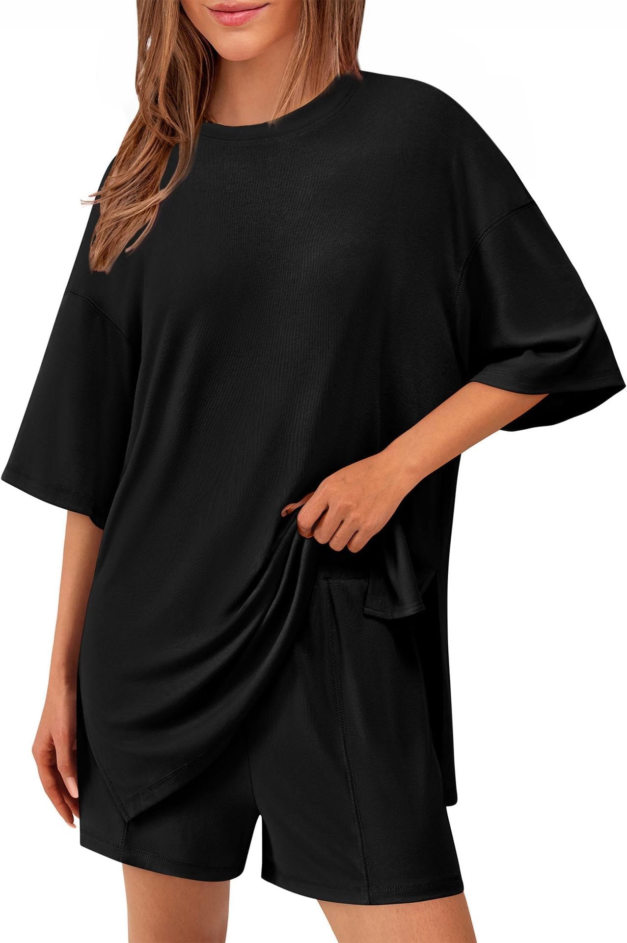 Casual Womens Short-Sleeve Top and Shorts Set