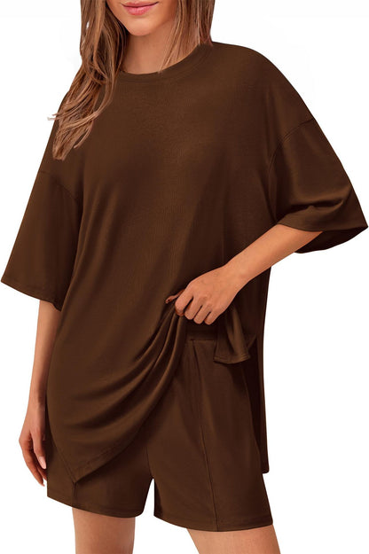 Casual Womens Short-Sleeve Top and Shorts Set
