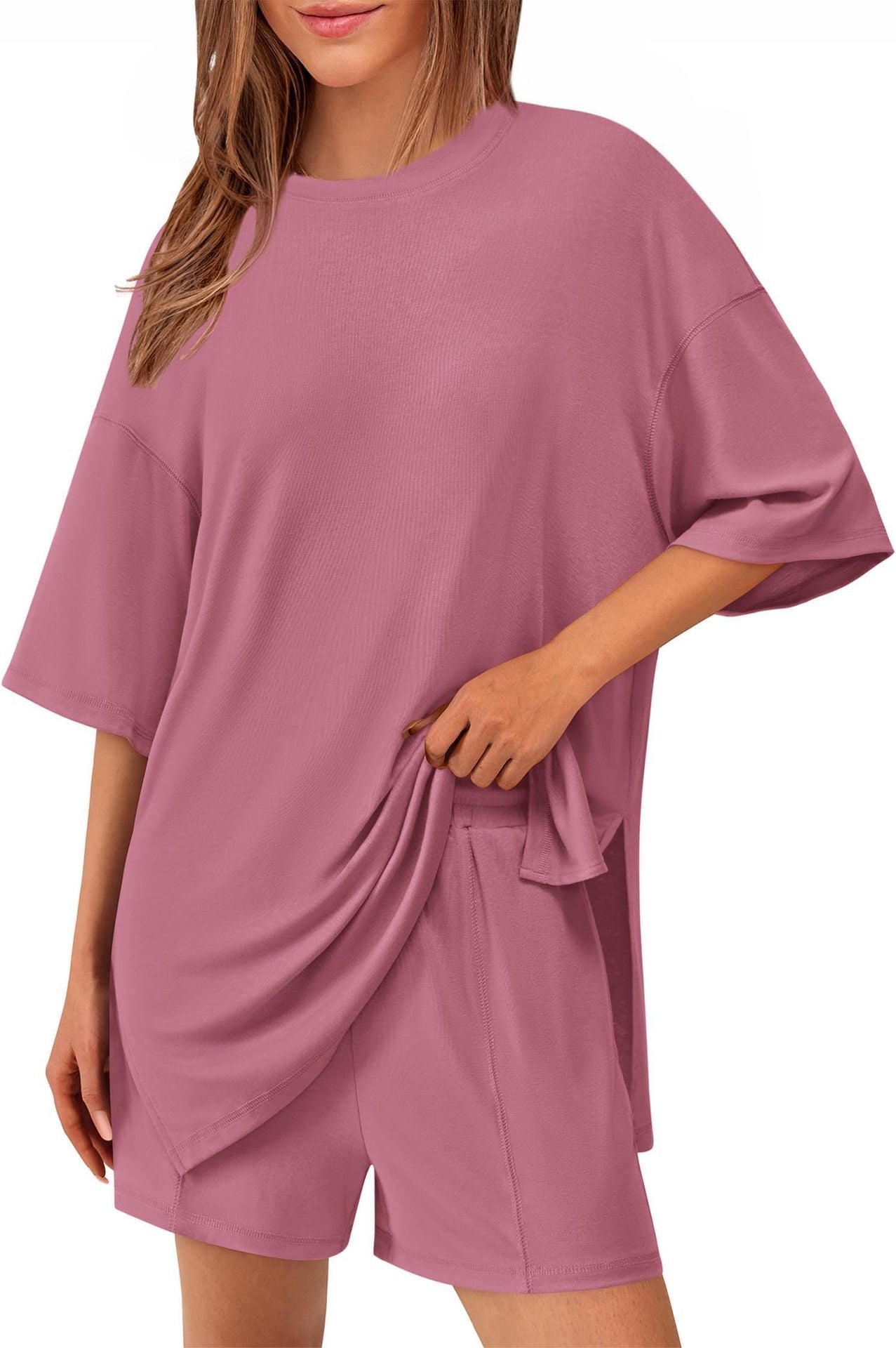Casual Womens Short-Sleeve Top and Shorts Set