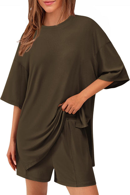 Casual Womens Short-Sleeve Top and Shorts Set