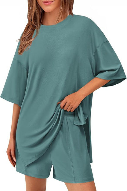 Casual Womens Short-Sleeve Top and Shorts Set
