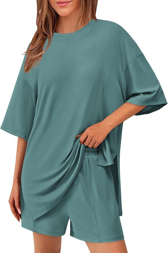 Casual Womens Short-Sleeve Top and Shorts Set