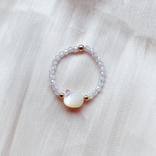 Cat beaded crystal ring