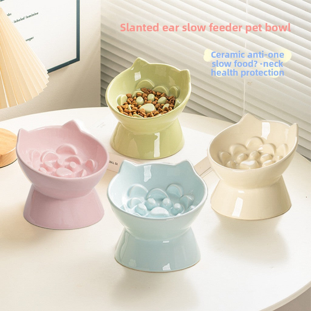 Cat Bowl Ceramic High Foot Slow Food Anti-choking