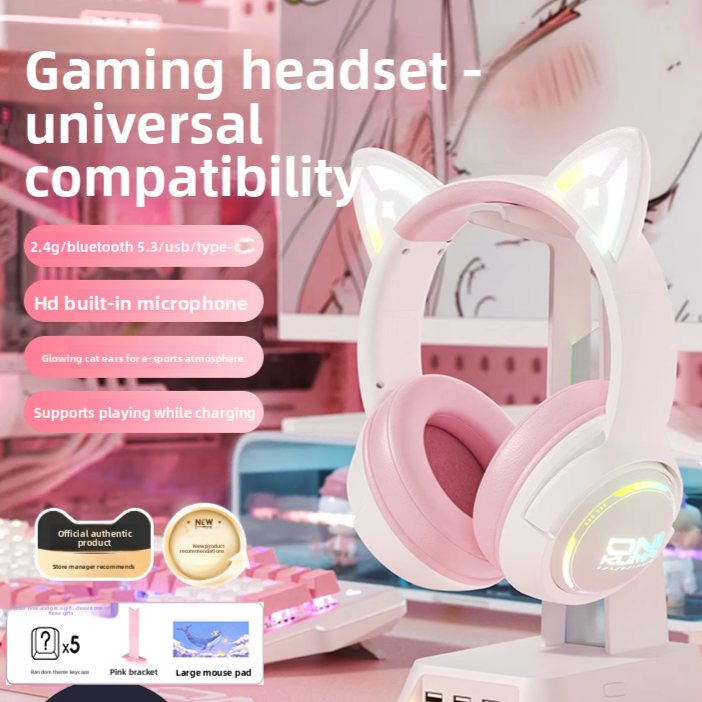 Cat Ear Gaming Headset with RGB Lighting