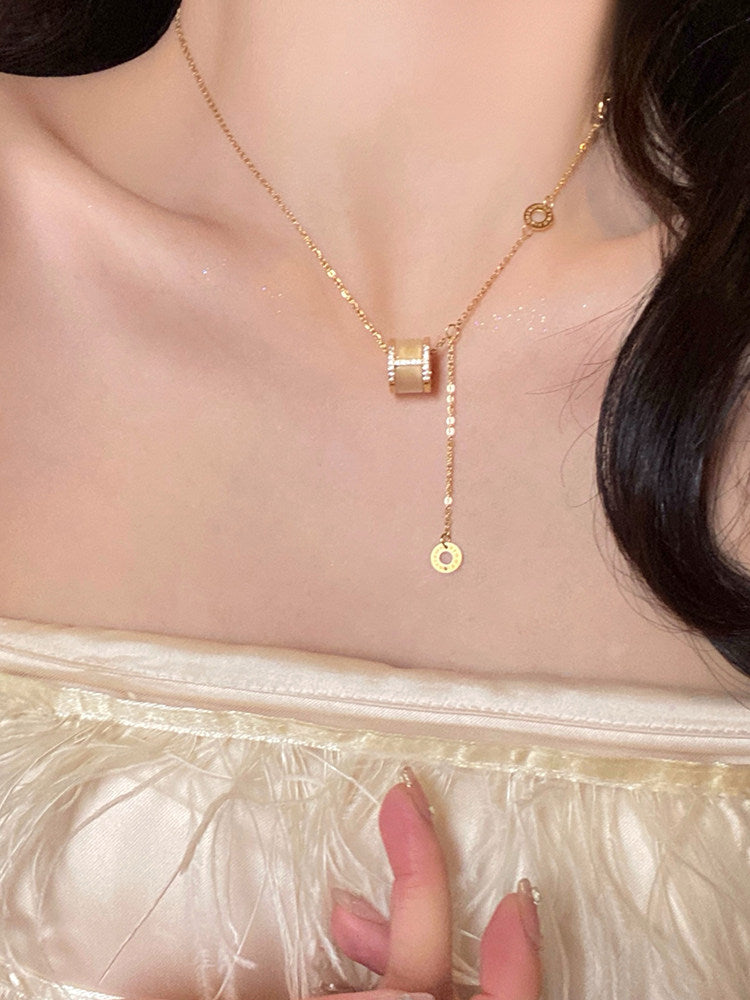 Cat's Eye Stone Tassel Necklace