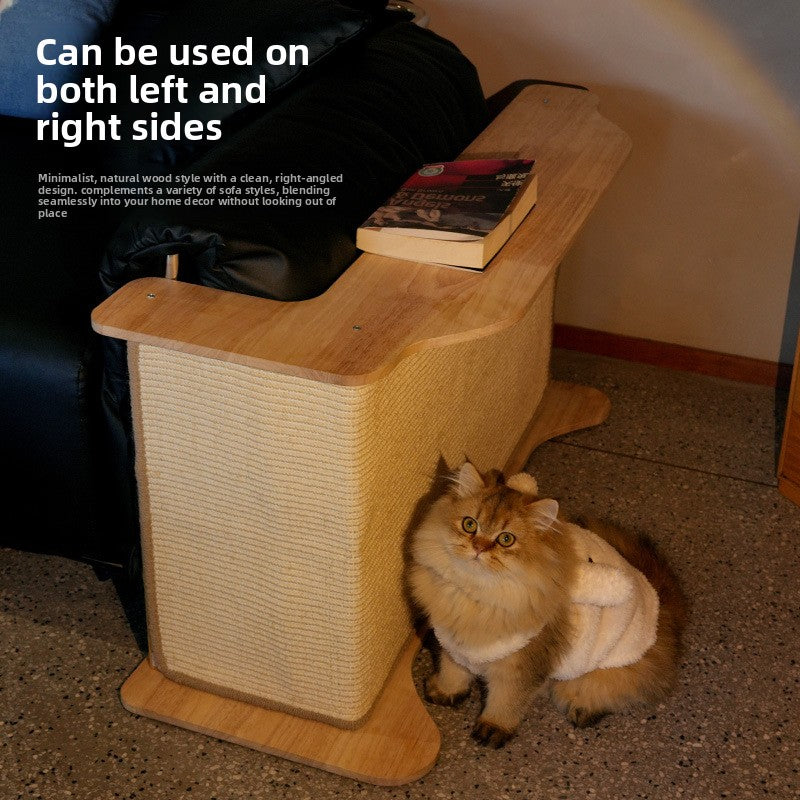 Cat scratching post beside the sofa
